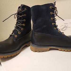 Timberland Navy Fleece-Lined Lace-Up Leather Boots